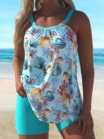 Women's two-piece sky-blue quick-dry tankini (size: XL)