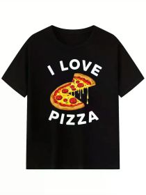 Simple yet Sweet I Love Pizza T -Shirt (Color: Black, size: S)